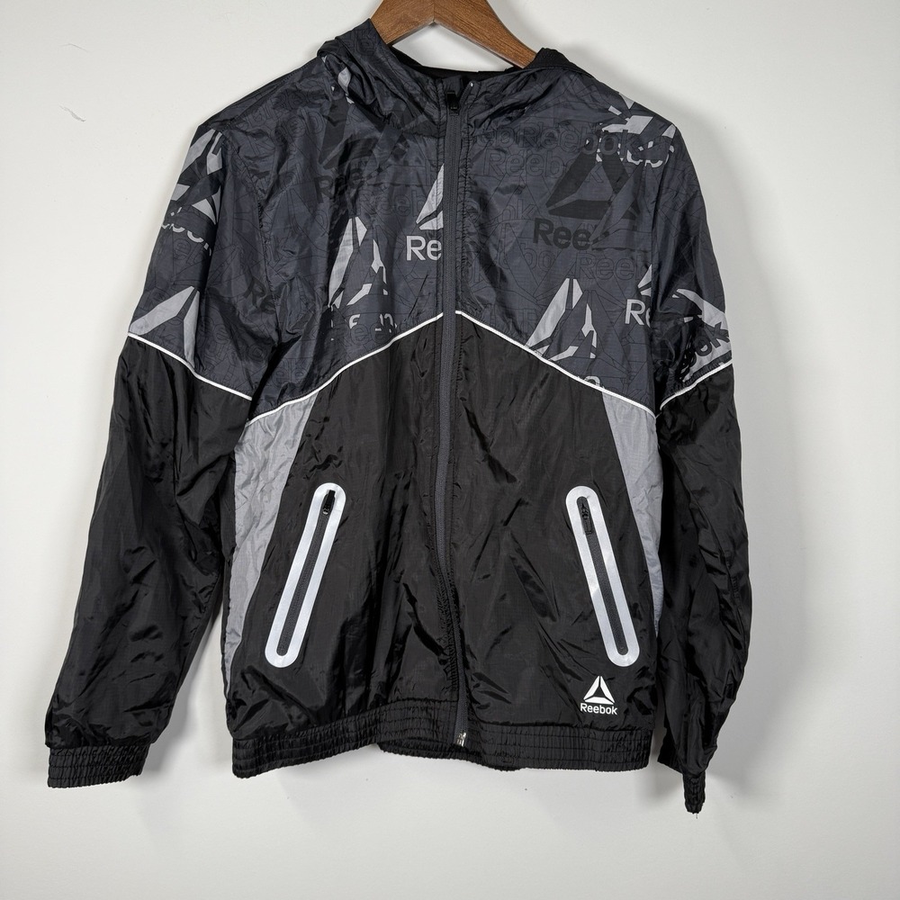 Youth Reebok Guard Windbreaker Jacket Black Gray Size XL 14/16